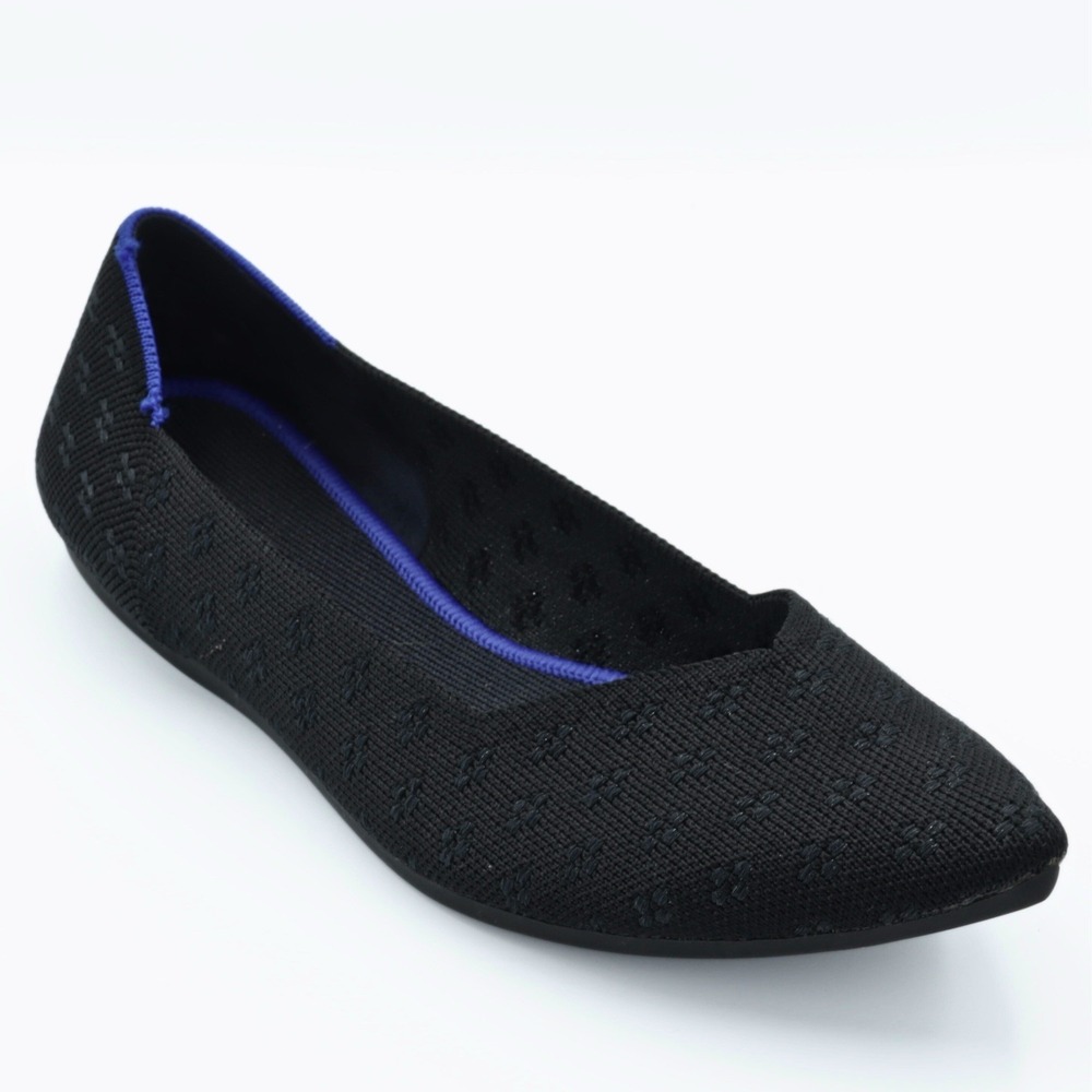 Rothys Womens Size 10 Black Floral Textured Pointed Toe Knit Washable Flats